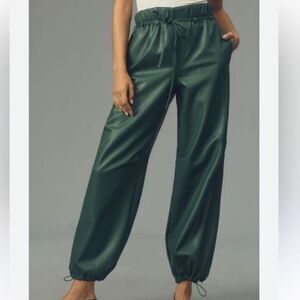 Anthropologie PILCRO Green Faux Leather Parachute Pant L